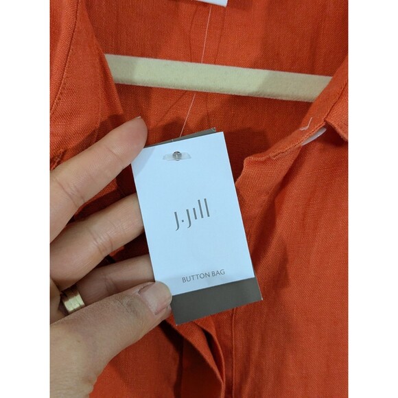 J. Jill Love Linen Zinnia Orange Button Dress Linen Pockets Knee Length Sz XL - Picture 5 of 10